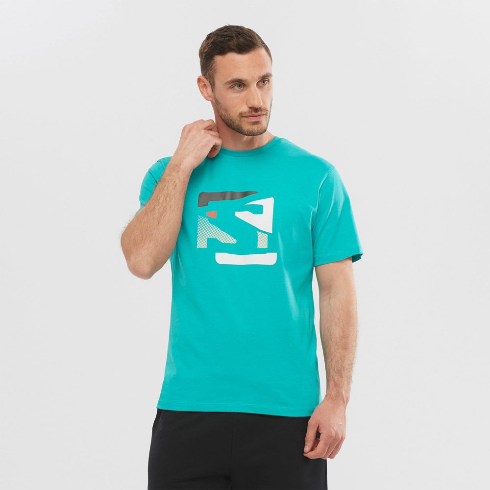 T-Shirts Salomon Homme Turquoise - Salomon OUTLIFE GRAPHIC DISRUPTED LOGO SS M - France (6328-HENKT)